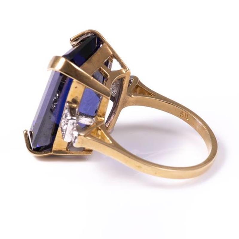 18ct silver-gilt synthetic sapphire & paste Art Deco style ring - Image 5 of 6