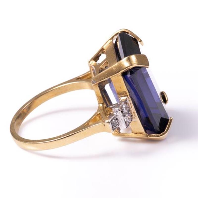 18ct silver-gilt synthetic sapphire & paste Art Deco style ring - Image 4 of 6