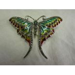 Silver enamel butterfly brooch