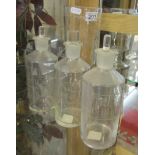 Collection of glass to include 3 chemist bottles and etched glass celery vase