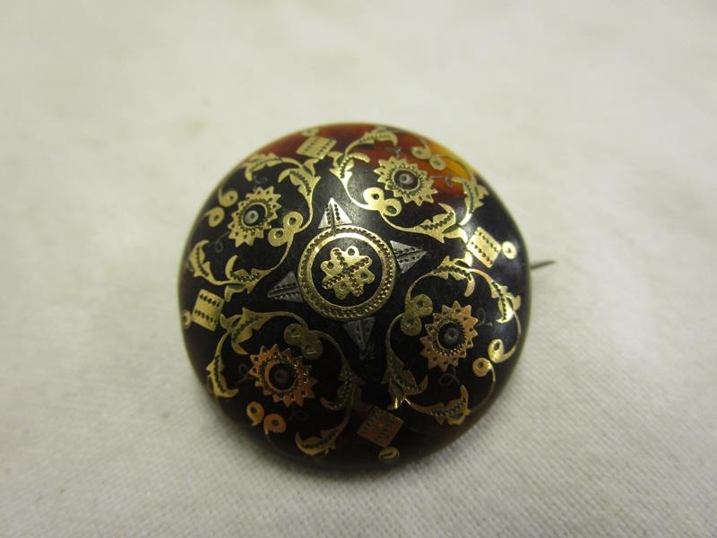 Victorian tortoiseshell pique brooch