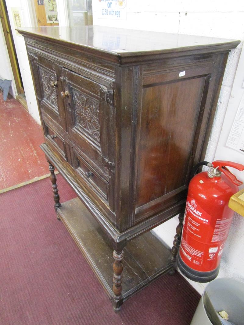 Early oak chest on stand - W: 90cm D: 46cm H: 128cm - Image 11 of 12