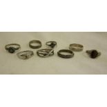 Collection of 8 silver rings