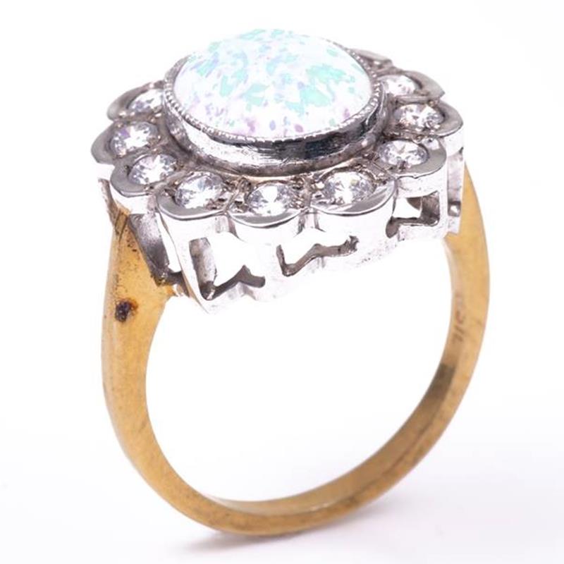 18ct silver-gilt opal (3ct) & paste cluster ring - Image 6 of 6