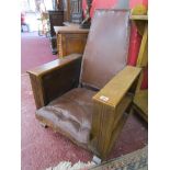 Unusual Deco leather and oak chair