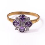 18ct silver-gilt amethyst & paste cluster ring