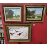 3 oils on board - River scenes & terribly painted pheasant picture