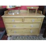 Antique galleried pine chest of 2 over 2 drawers - H: 86cm W: 112cm D: 59cm