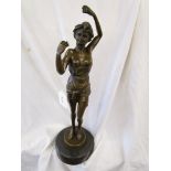 Bronze on marble base - Erotic lady - H 43cm