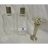 2 silver topped bottles and small bud vase