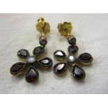 Pair of garnet & diamond drop earrings