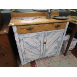 Pine & painted cupboard - H: 92cm W: 93cm D: 39cm