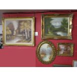 4 oils on canvas in gilt frames - River scenes