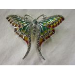 Silver & champlevé enamel butterfly brooch