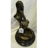 Bronze on marble base - VERY erotic lady figure - H: 30cm