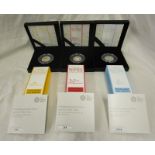 3 x Royal Mint Silver Proof 50 pence coin Black Box Ltd Edition Set - Peter Rabbit, Mrs -