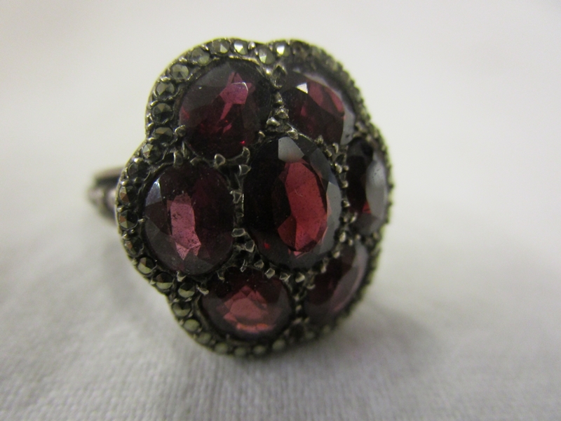 Antique French garnet & marcasite ring