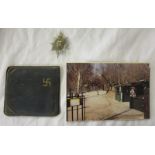 Nazi wallet, Worcester regiment cap badge & WWII postcards