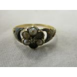 Early gold enamel, diamond & pearl set ring (missing 2 seed pearls)