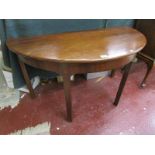 Victorian demi-lune mahogany table - H: 69cm W: 124cm D: 61cm