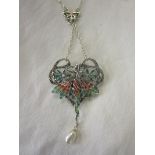 Silver & champlevé enamel fairy pendant on chain