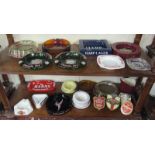 2 shelves of vintage advertising ashtrays & pub ephemera