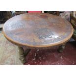 Unusual leather topped coffee table - H: 43cm Diameter: 96cm