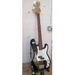 Encore bass guitar on stand