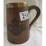 RAF wooden tankard with brass liner