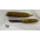 Fine quality 19th Century Dutch or German carved wood and steel knife, the wood handle and