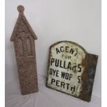Double sided enamel flag sign - Pullars Dye Works of Perth and a 19th Century Scottish granite post