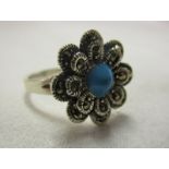 Silver turquois marcasite ring