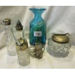 Collection of glass to include silver topped bottle & Mdina