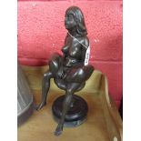 Bronze - Erotic lady figure on marble base