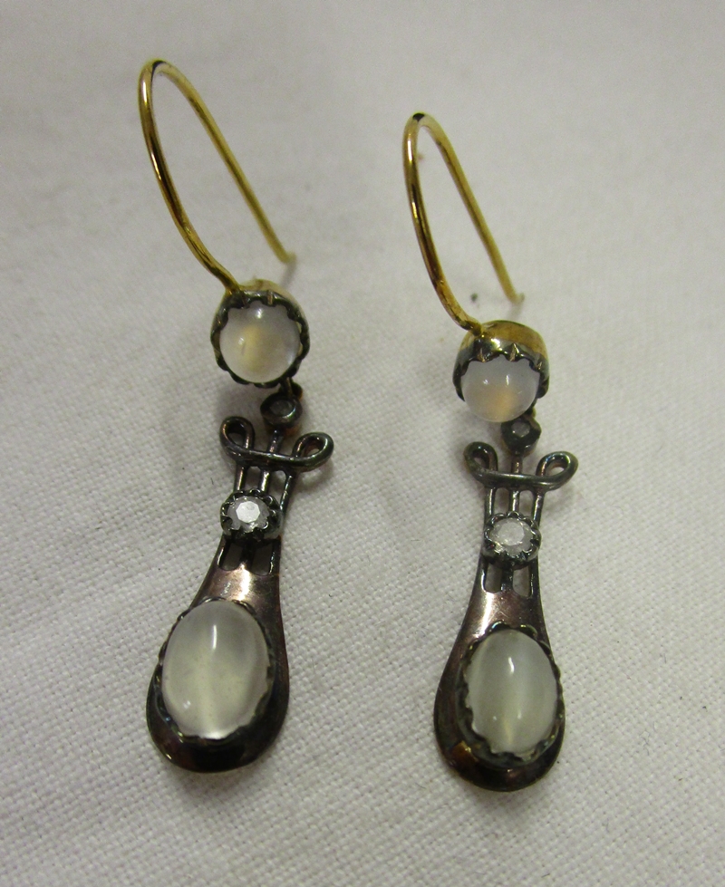 Pair of moonstone & diamond earrings