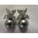 Pair of 18ct gold pearl & diamond earrings