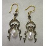 Pair of pearl and diamond drop earrings