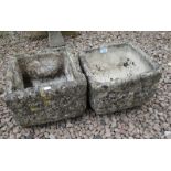 2 square stone planters