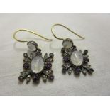 Pair of moonstone diamond and amethyst earrings