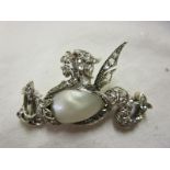 Fine antique pearl & diamond dragon brooch