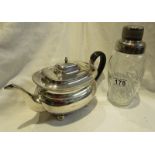 Silver plate teapot and cocktail shaker