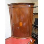 Mahogany inlaid bow fronted corner cupboard