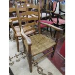 Victorian rush seated ladder back armchair