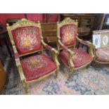 Pair of gilt framed French armchairs