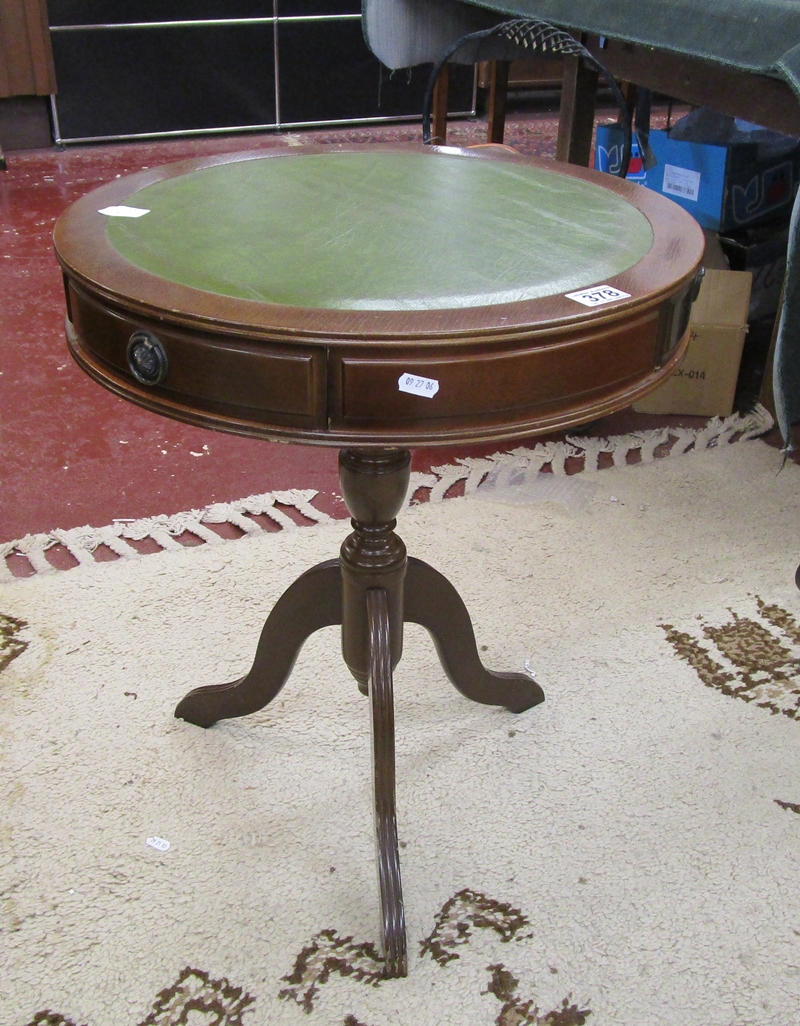 Mahogany drum table with leather top