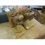 Pair of carved hippo book ends