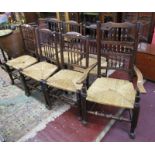 Set of 6 spindle back rush seated dining chairs plus carver