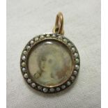 Small Regency miniature on ivory pendant surrounded by pearls