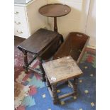 Wine table, oak box & 2 small tables