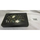 19th Century rectangular Ashbourne marble desk paperweight inlaid with flowers